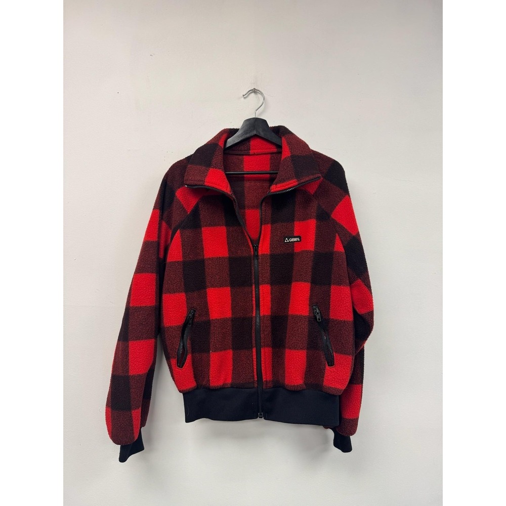 Vintage Gerry Jacket Mens Large Red Black‎ Buffalo Plaid Fleece Made USA 90s